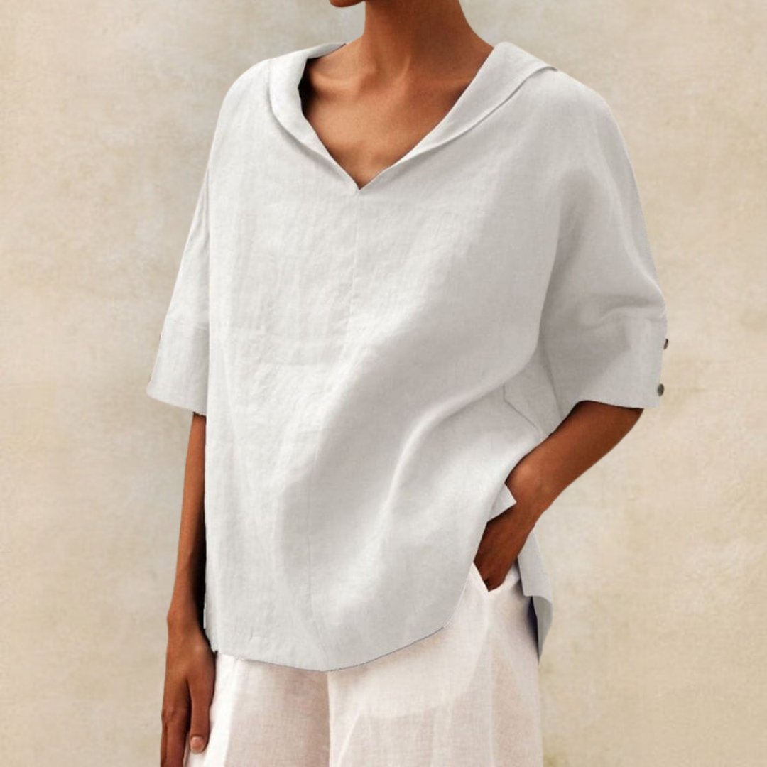 Amelia | Women's V-Neck Casual Linen Shirt