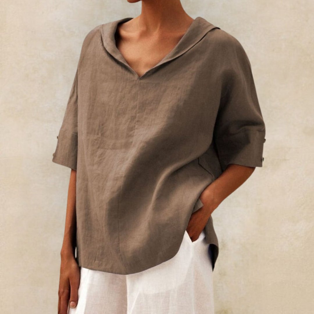 Amelia | Women's V-Neck Casual Linen Shirt