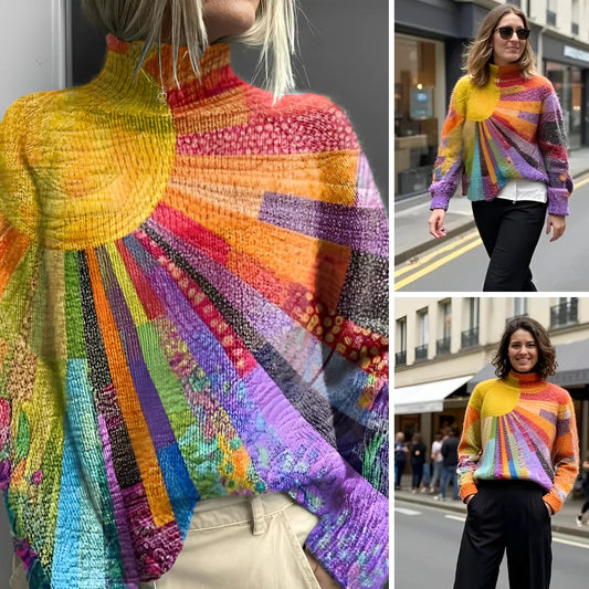 Zoey™ - Turtleneck Sweater with Sun Patchwork